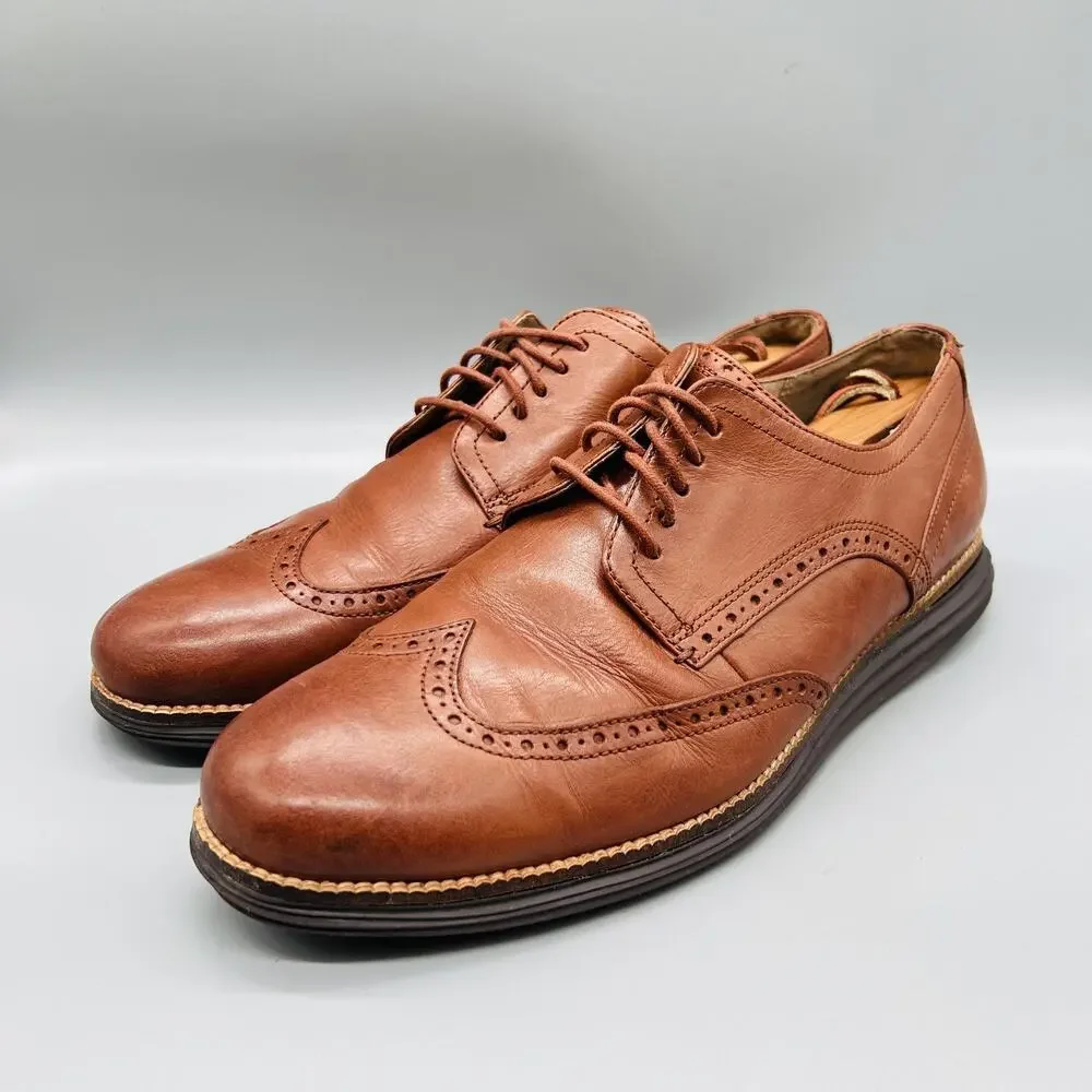 Cole Haan Shoes Men 12 Brown Leather Grand OS Wingtip Oxford Dress Brogue Casual